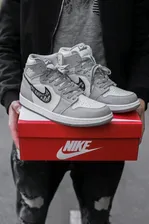 Кроссовки женские Nike Air Jordan Dior белые с серым, Найк Джордан, натуральная кожа. Код IN-613 38